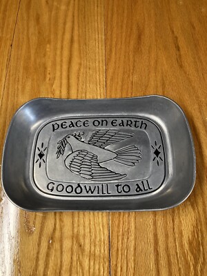 Vintage Wilton Armetale Peace on Earth Goodwill to All Pewter Bread Tray Dove