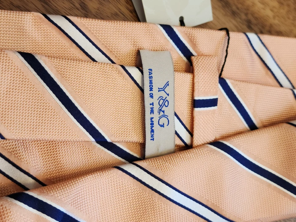 Corbata de seda a rayas azul naranja Y&G con gemelos a juego nueva con etiquetas Foto 3 de 4