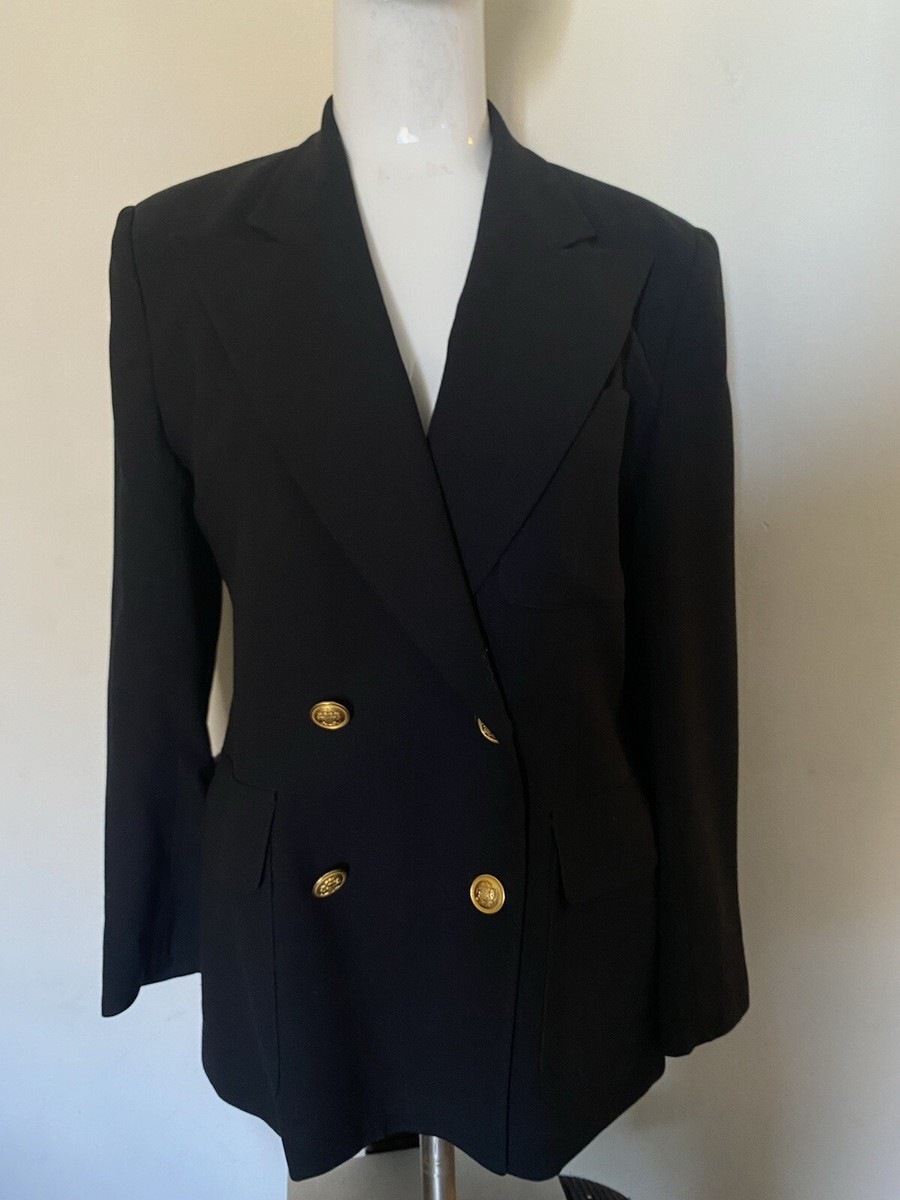 VTG 90s Lauren Ralph Lauren Womens 4P Black Wool Double Breast 