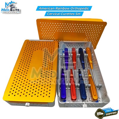 8 Pcs American Rainbow Cervical Curettes with Box Orthopedic Spine Instruments