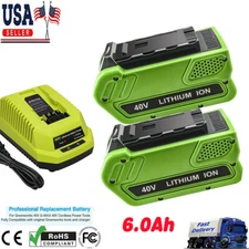 40V 6.0Ah Lithium Battery or Charger replacementfor GreenWorks 29472 29462 20202