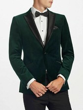Men Green Smoking Jacket Velvet Designer Grooms Wedding Party Wear Coat Blazer