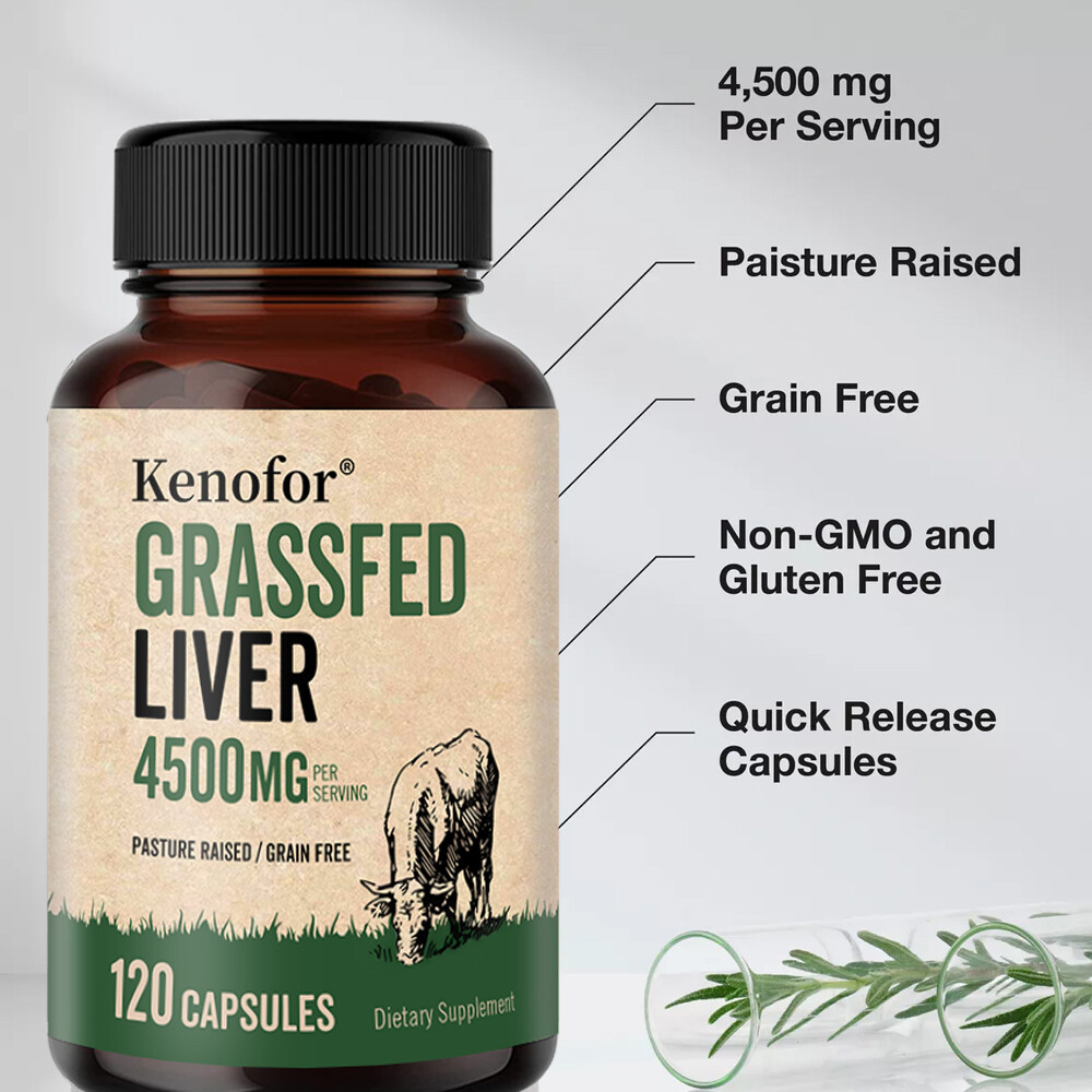 Beef Liver Capsules 4,500 mg Grassfed Beef Liver Supplements Vitamins Minerals