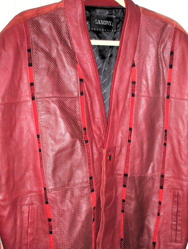 Giacca cardigan uomo vintage Sassonia grande pelle scamosciata velluto rosso nero 50" CE - Foto 7 di 24