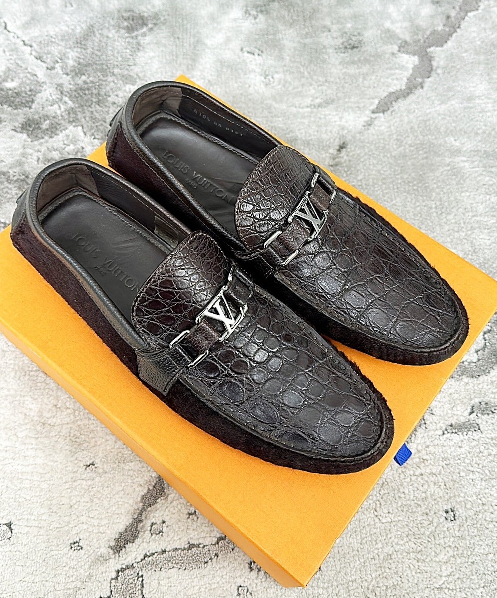 Authentic Louis Vuitton Mohair/Crocodile Mens Loafer US11.5 EU44.5