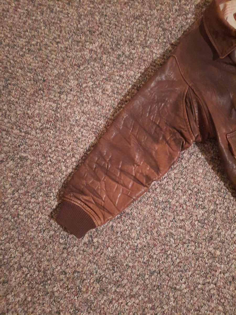 VTG Tiger Fox Mens M Bomber Jacket Brown Distressed Leather