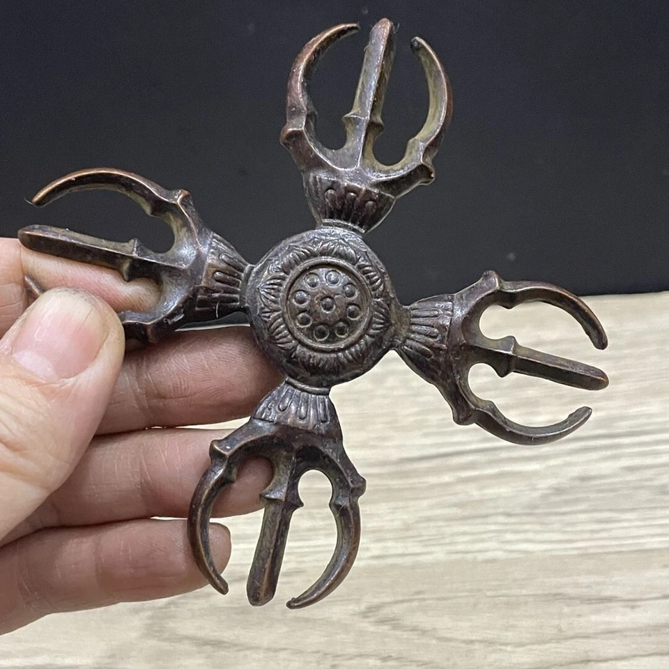 Antiguo templo tibetano bronce Vajra Dorje Phurpa estatua exorcismo amuleto colgante Foto 3 de 4