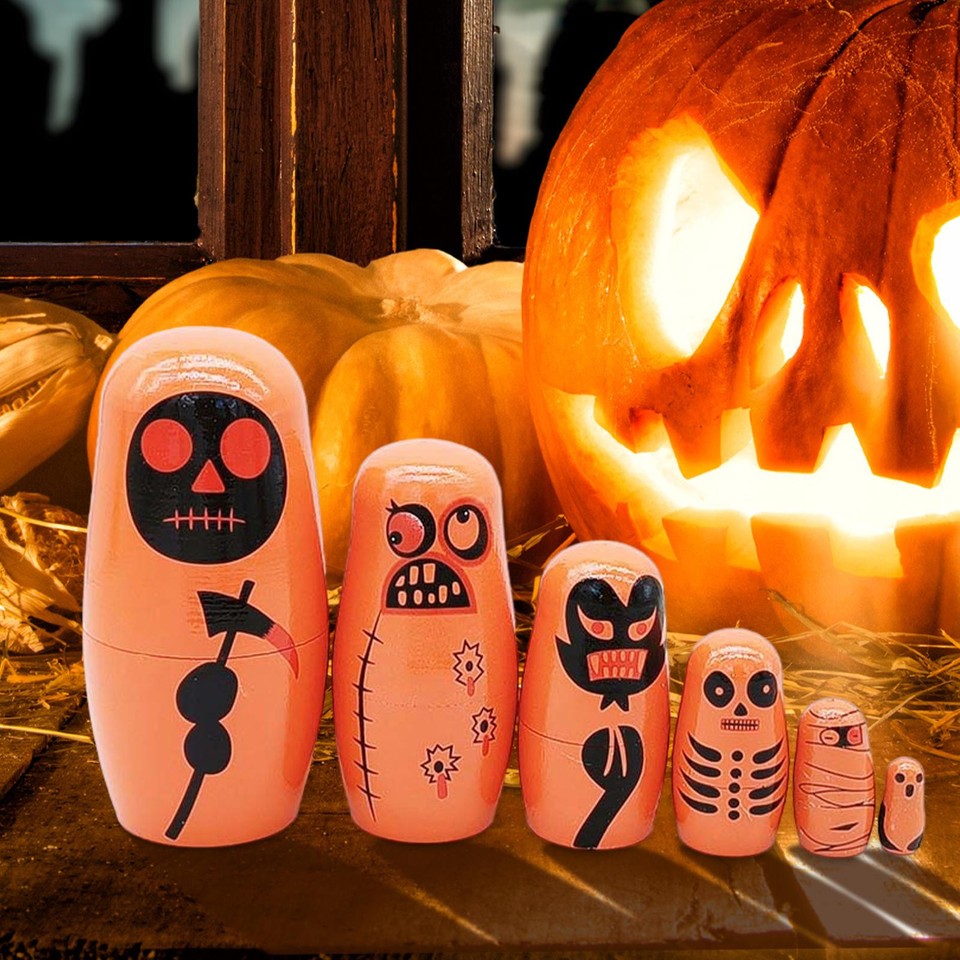 6 PCS Russian Nesting Dolls Wooden Nesting Doll Matryoshka Halloween