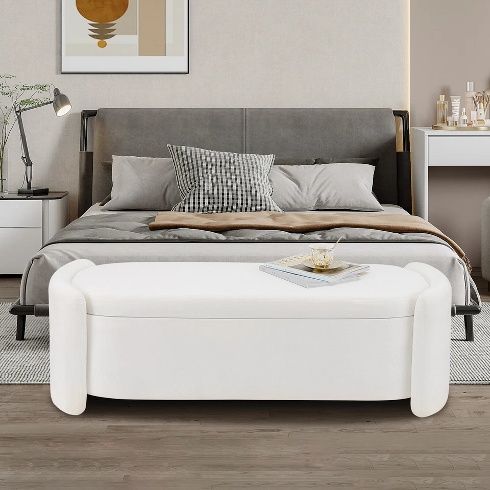 Banco otomano de terciopelo de almacenamiento tapizado de tela banco de almacenamiento taburete de extremo de cama Foto 2 de 4