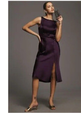 BHLDN Anthropologie Silky Satin Dress Large Purple Sleevless Low Back NEW NWT