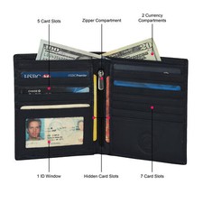 Leatherboss  Genuine Leather Men Hipster RFID shield Bifold wallet, Black