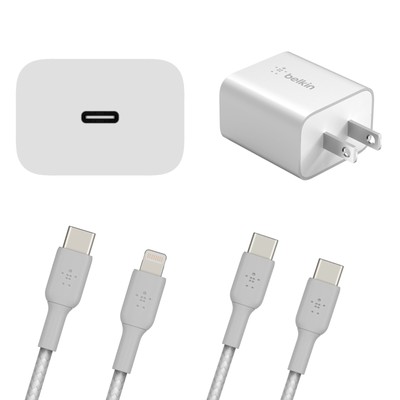 Belkin Genuine OEM USB C, iPhone, MicroUSB Charging Cable + Wall Charger