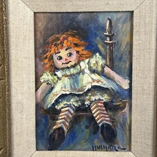 Vintage Dottie Mulhare Signed Oil Painting – Raggedy Ann Doll – 16x13” Framed