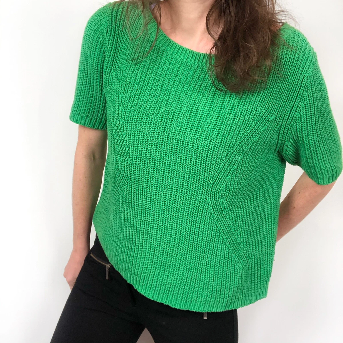 Halogen Green Shaker Stitch Short Sleeve Sweater Top Women's Size XS Cotton