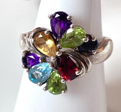Vintage 925 Sterling Silber Multi Edelstein Cocktail Ring Lorenzo für QVC Gr. M