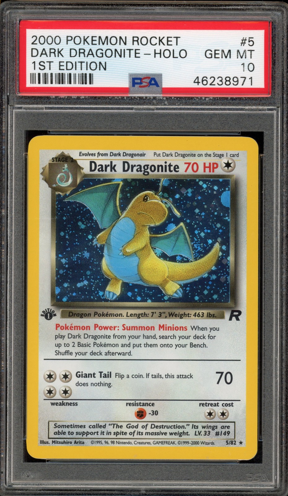 Pokemon Dark Dragonite Team Rocket 1st Edition Holo Rare #5 PSA 10 Gem Mint