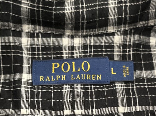 Camisa Polo Ralph Lauren Abotonada Para Hombre Grande A Cuadros Negro Blanco Algodón - Imagen 3 de 4