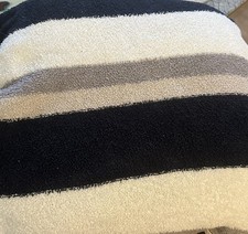 Barefoot Dreams Cozy Chic Throw Blanket Navy Taupe Tan White Striped 77 X 64
