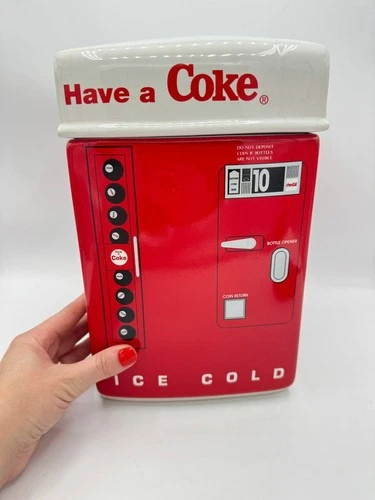 Coca-Cola Ceramic Cookie Jar Red Vintage Vending Machine Canister Retro Kitchen