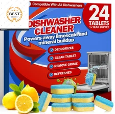 Dishwasher Cleaner and Deodorizer Tablets 24 Pack,Deep Cleaning Descaler Pods fo