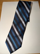 George Men's Necktie Diagonal Striped, Black/Blue/Gray