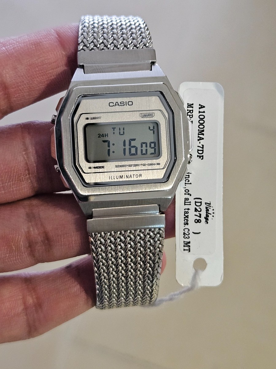 Casio A1000MA-7DF Vintage Digital Watch Stainless Steel Mesh