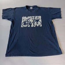 Amsterdam T Shirt Mens Medium Blue White Graphics Short Sleeve B & C Collection 