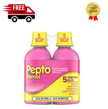 Pepto Bismol Liquid For 5 Symptom Relief Fast Acting Liquid 2 Pack 16oz Each NEW