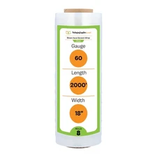 8 Rolls Blown Hand Stretch Film Shrink Pallet Wrap 18 in  x 2000 Ft Heavy Duty