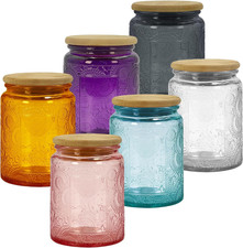 8 oz Decorative Glass Jars with Bamboo Lids, Multi-Color 6 Pack 6 Colors - 6pc