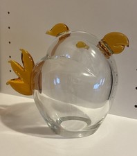 V Nason C Murano Glass Clear And Amber Chicken With Original Sticker Signed