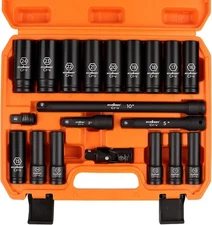 HORUSDY 1/2" Impact Socket Set, 20-Piece 6 Point Impact Set,Metric (10mm - 24mm)