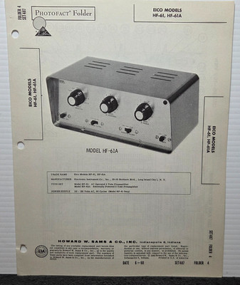 SAMS PHOTOFACT SERVICE MANUAL 487-4 EICO MODELS HF-61 HF-61A
