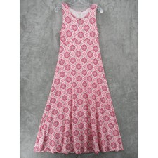 Talbots Dress Medium Petite Maxi Floral A Line Soft Knit Boho Comfort Pink White