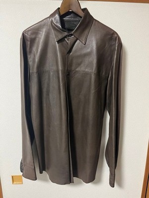 prada brown leather shirt size50