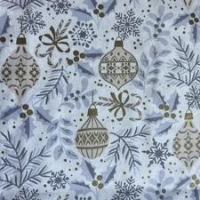 2 yd cut - Maker's Holiday Fabric - Xmas Cream Gray Gold Metallic Holly Ornament
