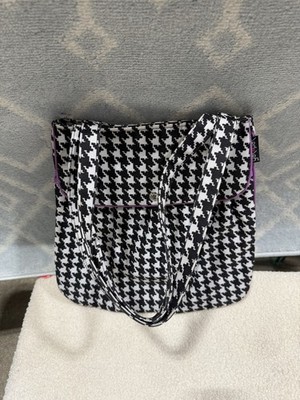 YAK PAK Tote Bag Purse In Canvas Houndstooth Pattern Black & White Size LARGE