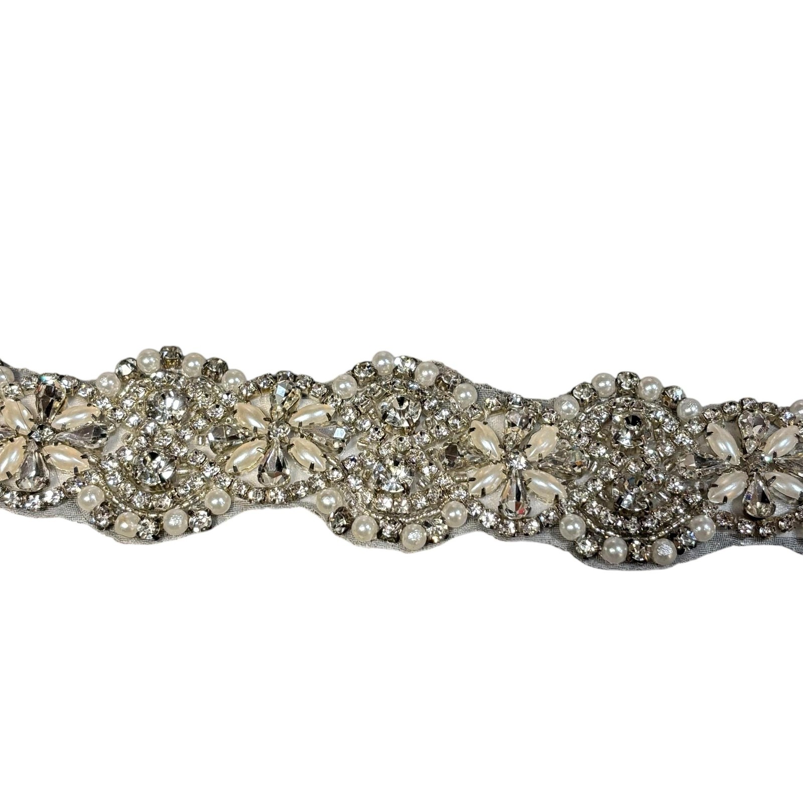 Bridal Wedding Sash Belt Womens One Size White Satin Rhinestone Pearl Beaded