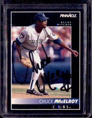 1991  Score Pinnacle  #320  Chicago Cubs Chuck McElroy  Auto/Signed IP
