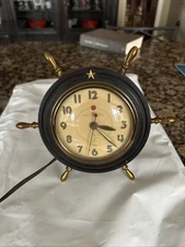 1939 General Electric Tabletop Clock Bakelite Brass Ship Wheel Clock Model #3H98