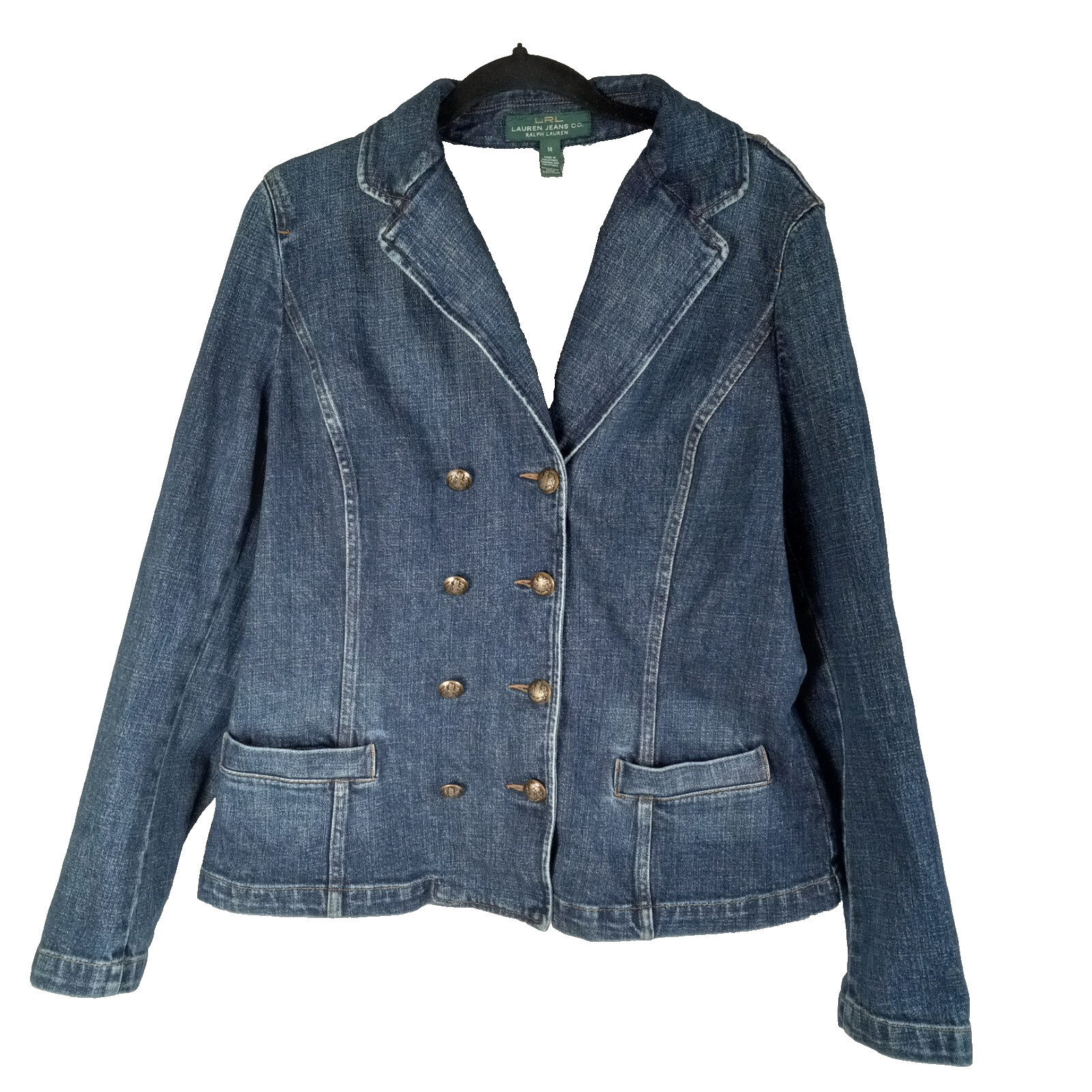 LRL Ralph Lauren Jean Jacket Womens 14 Crest Buttons Classic Timeless Old Money
