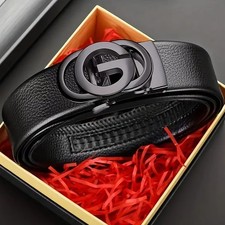 Mens PU Leather Belt Automatic Buckle Business Casual Dress Waist Belt