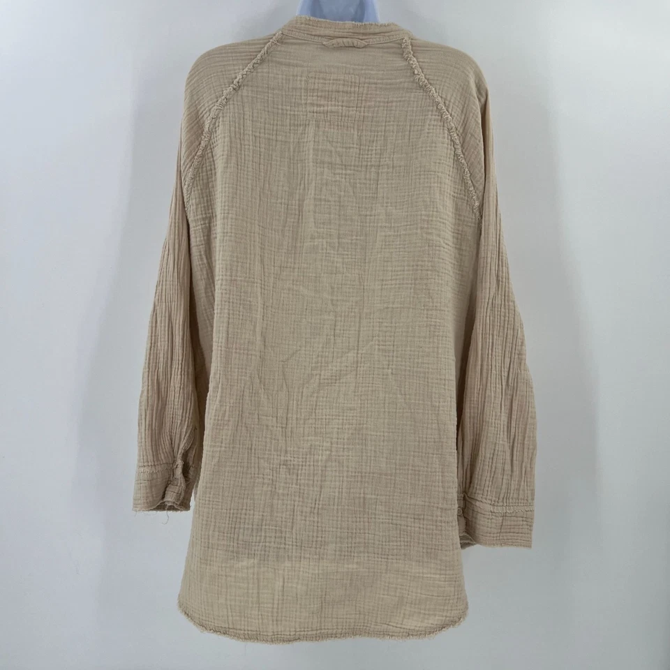 Марлевая рубашка Aerie на пуговицах L большая бежевая желтовато-коричневая большого размера богемное побережье - Изображение 2 из 4