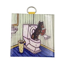 Comical SCHMETZ PET tile 4.25x4.25 Doberman Pinscher Dog In Bathroom Toilet Hang