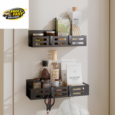 2 Pack Magnetic Spice Rack for Refrigerator, Black Magnetic Shelf and Fridge Kit