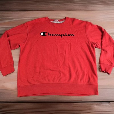 Vintage Red Champion Sweatshirt 90s Big Script Logo Mens Sz XL Sporty Y2k Red