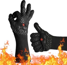 Heat Resistant BBQ Gloves Long 1472°F Proof X-Large Black Red