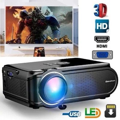 Excelvan LED 3D HD Desktop Projector Black USB VGA SD Card AV Audio Output
