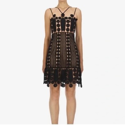 Self- portrait Women's Black Embroidered Floral Mini Dress In Black