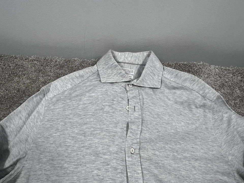 Camisa Brunello Cucinelli Para Hombre 54 Gris Calce Básico Manga Larga Botón Delantero Italia Foto 2 de 4